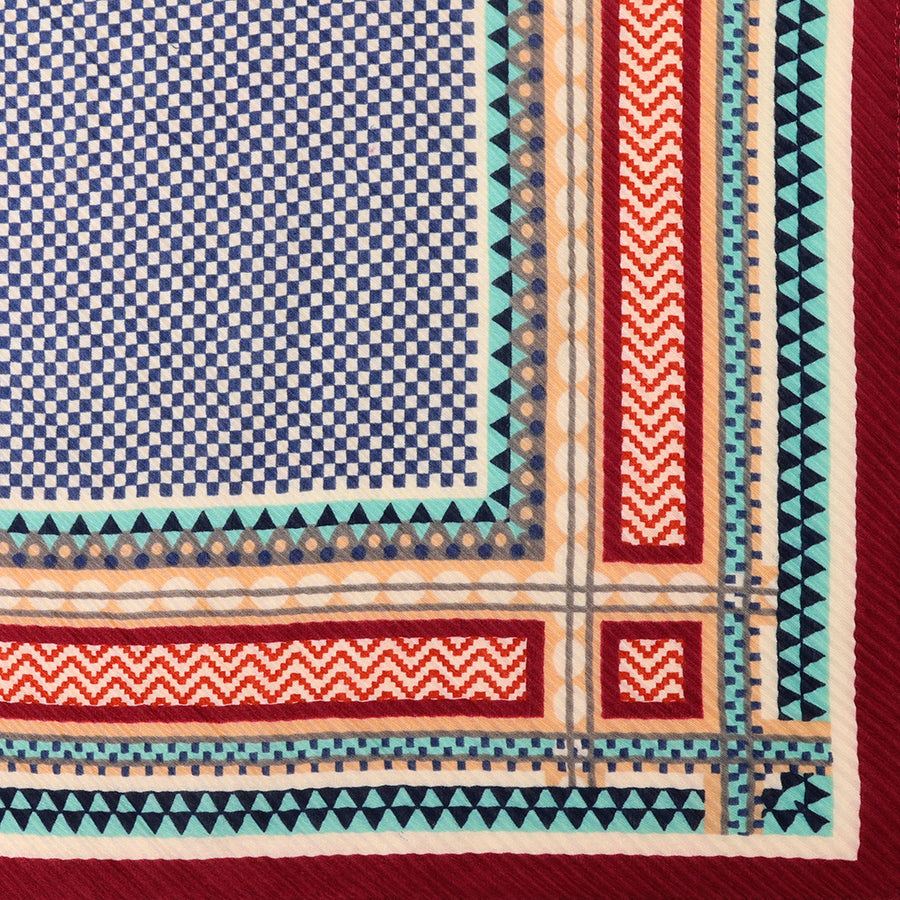 Square Wine, Navy and Aqua Mix Crinkle Scarf