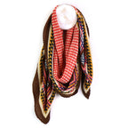 Square Brown, Coral and Mustard Mix Crinkle Scarf