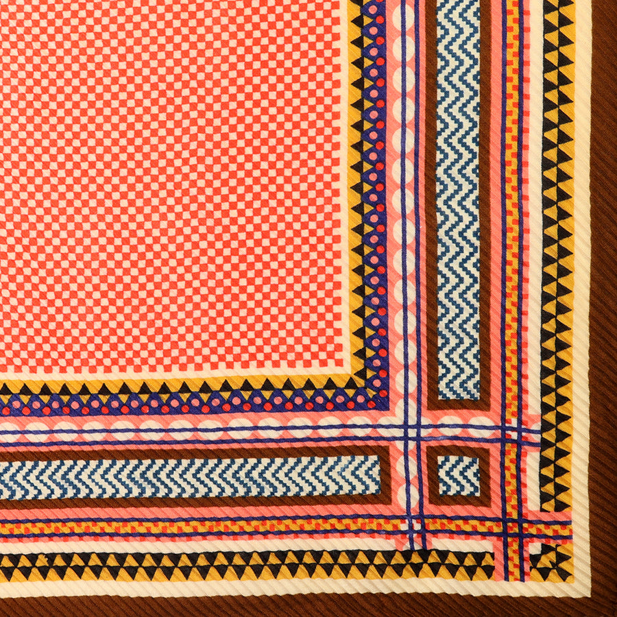 Square Brown, Coral and Mustard Mix Crinkle Scarf