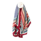 Square Wine, Ecru and Blue Mix Crinkle Scarf