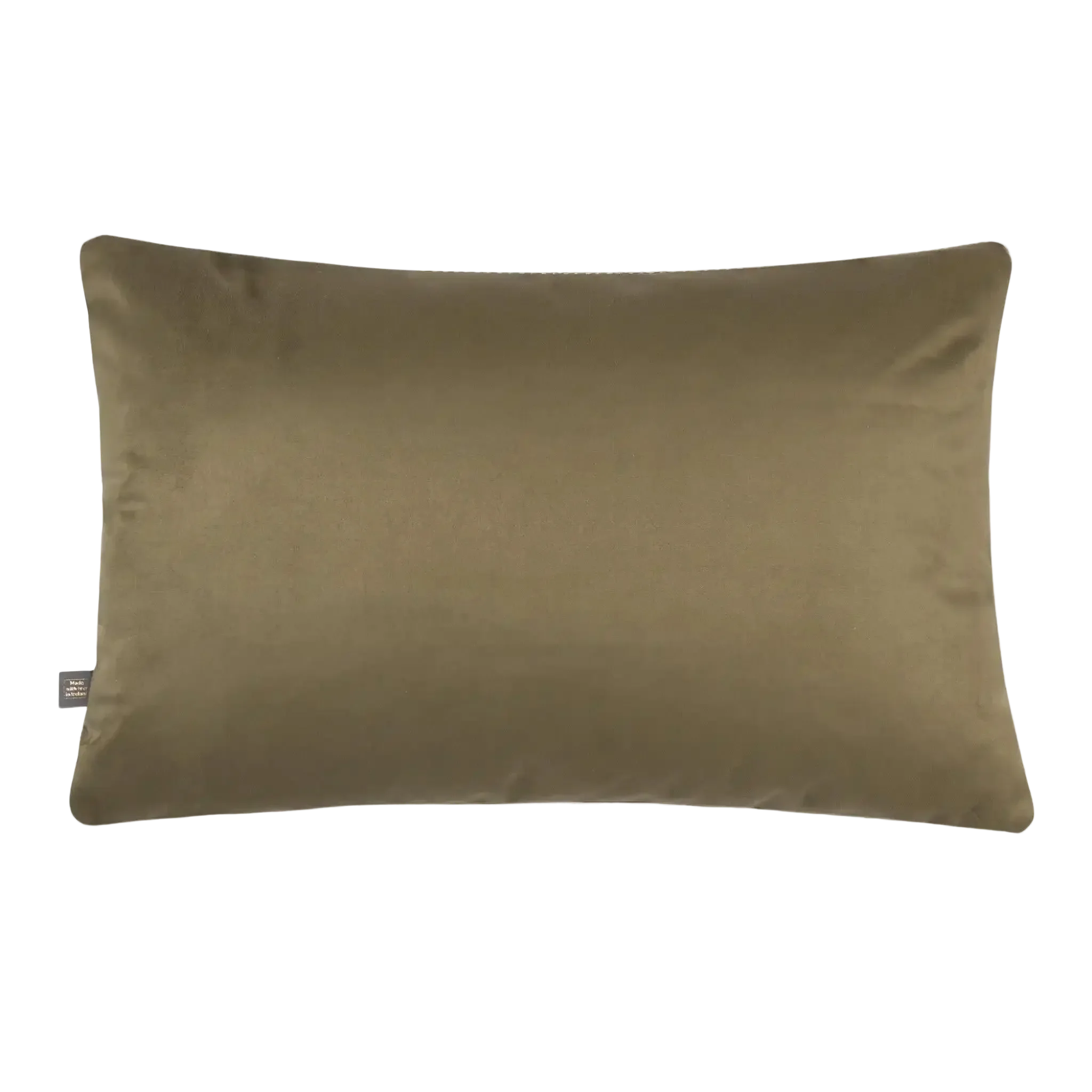A rectangular Preston Cushion in Green in a muted olive-brown color, made of a smooth satin-like fabric, shown against a plain white background.