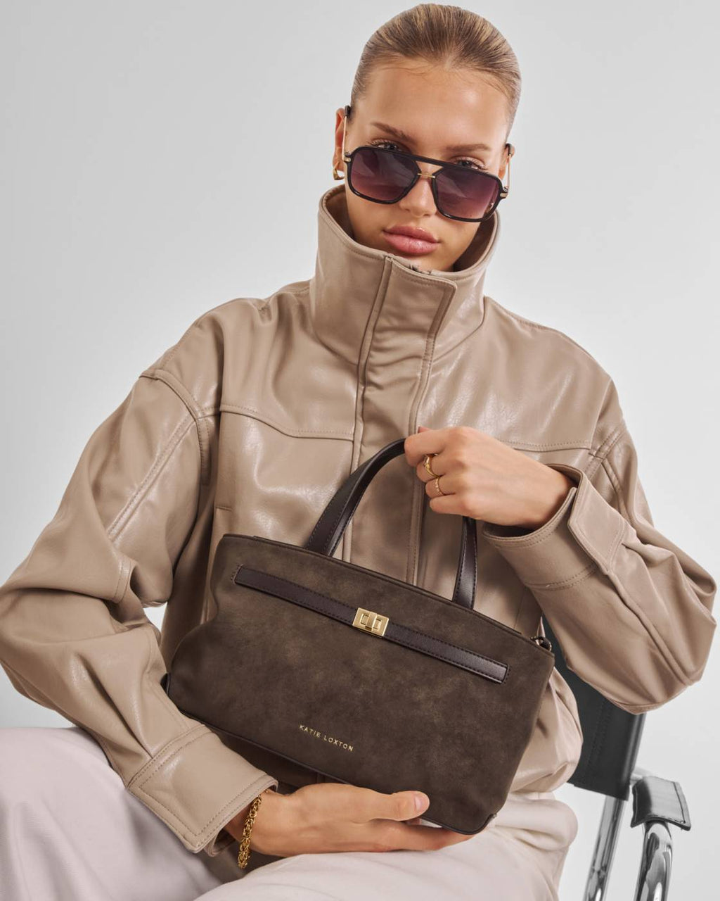 Orin Top Handle Suedette Crossbody Bag in Bitter Chocolate - image 1