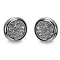 A pair of silver diamante round earrings with a clear and sparkling pattern.