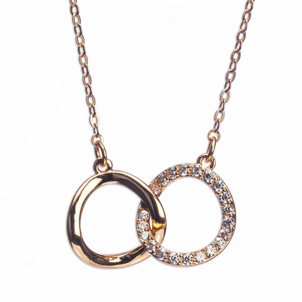 ROSE GOLD INTERLOCKING DIAMANTE RINGS NECKLACE - Flemings Department Store
