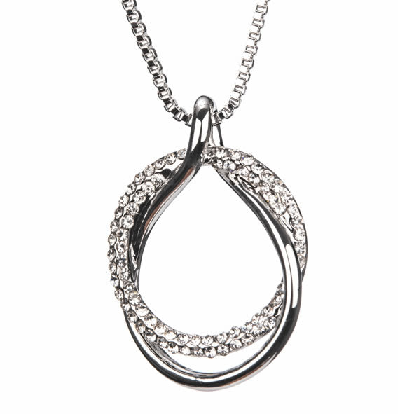 Newgrange diamanté loop pendant necklace in silver, rose gold and gold finishes