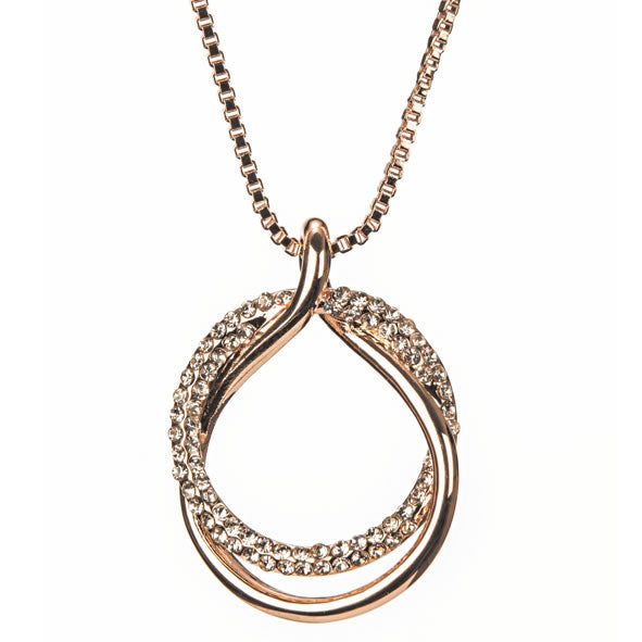 A rose gold diamante loop pendant with a chain, adorned with sparkling diamonds.