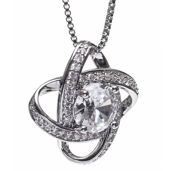 SILVER INTERLOCKING DIAMOND RING WITH STONE PENDANT - Flemings Department Store