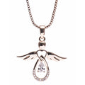 A rose gold Guardian Angel pendant with a heart shape at the center, wings on the sides, and a chain necklace.