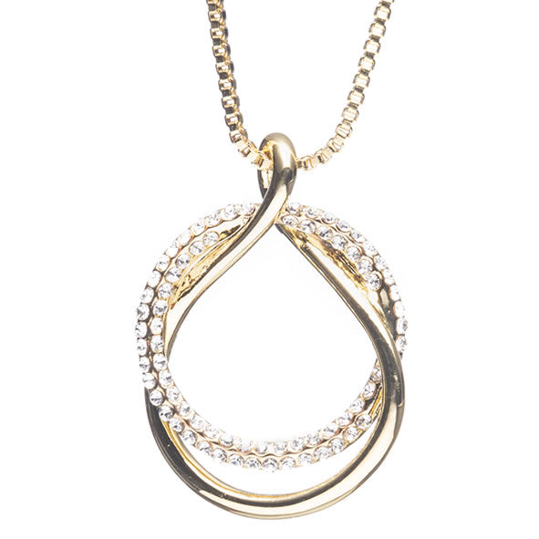Newgrange diamanté loop pendant necklace in silver, rose gold and gold finishes