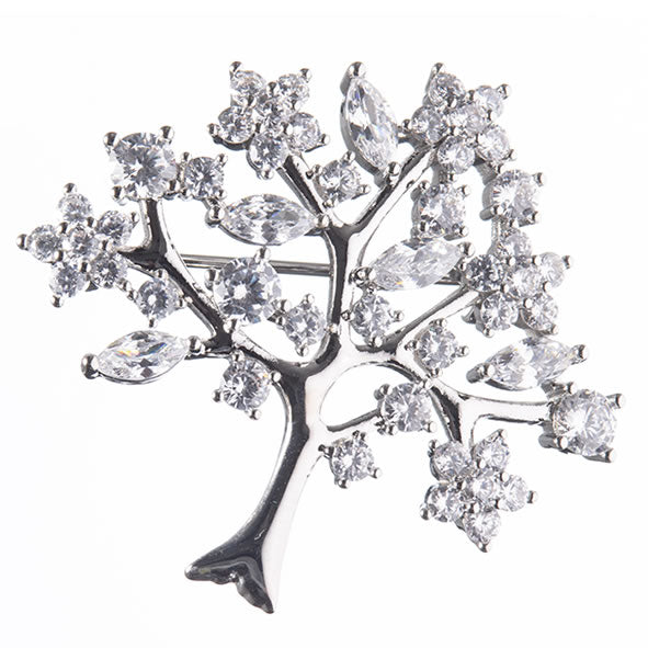 Newgrange Tree of Life brooch in silver and rose gold with diamanté detai