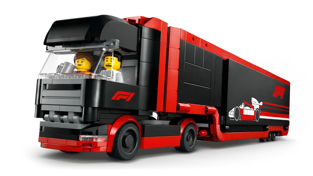 LEGO F1 Truck with RB20 & AMR24 – City Race Car Set