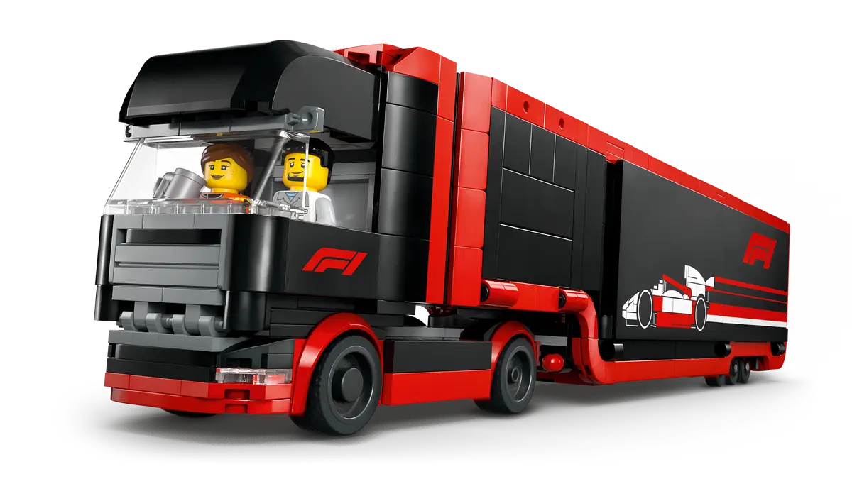 LEGO F1 Truck with RB20 & AMR24 – City Race Car Set