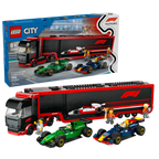LEGO F1 Truck with RB20 & AMR24 – City Race Car Set