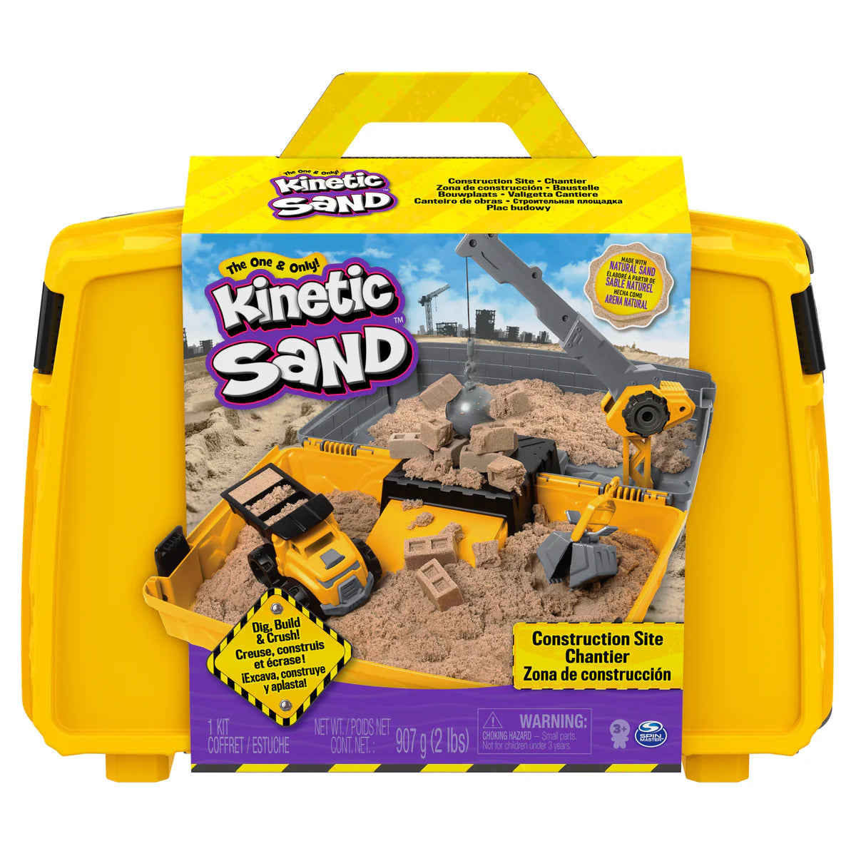 Kinetic Sand Construction Sandbox – 907g Play Sand, Crane & Dump Truck