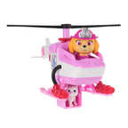 Toy helicopter with a character in a pink outfit on a white background