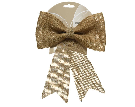 Gold mesh bow on a white background