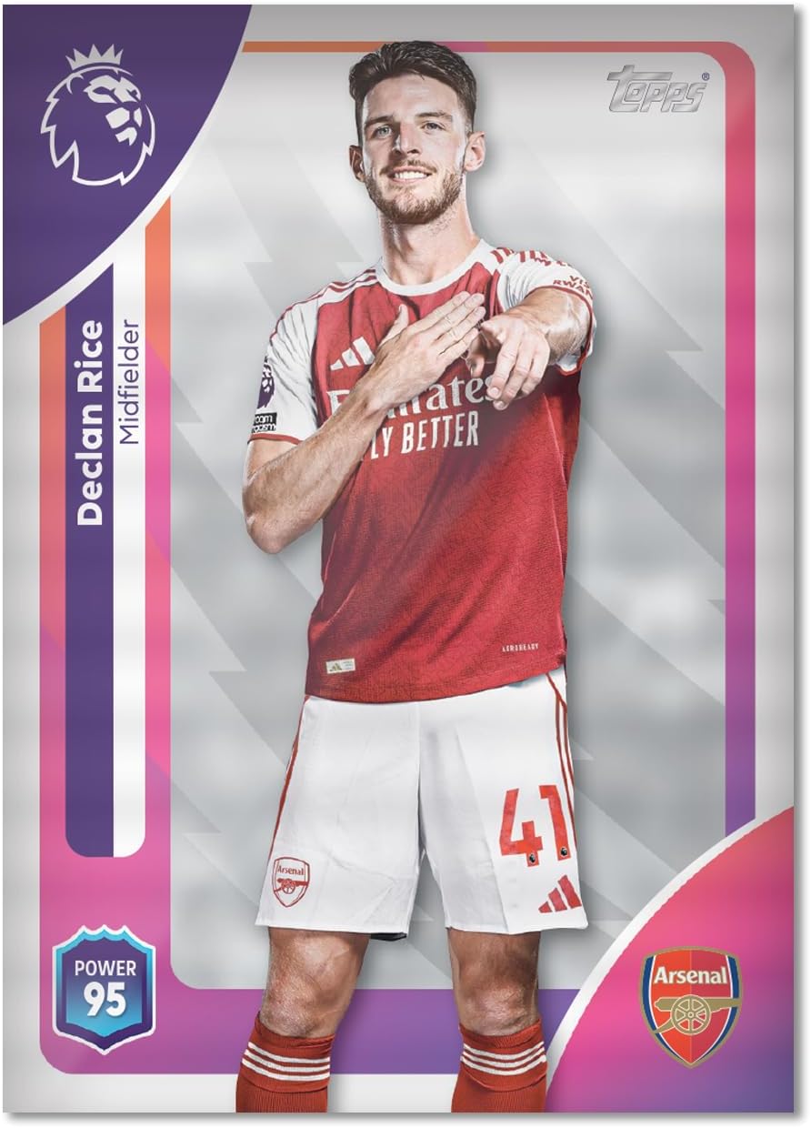 Sports trading card of a football player in a red and white jersey with Arsenal logo.