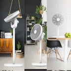 Collage of a Cecotec EnergySilence 2600 Sunflower Fan in White - full view in various indoor settings.