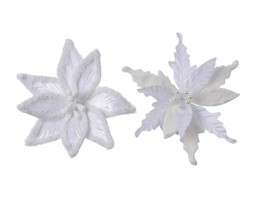 Winter white velvet poinsettia clip with artificial fur and pearls