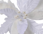 Winter white velvet poinsettia clip with artificial fur and pearls