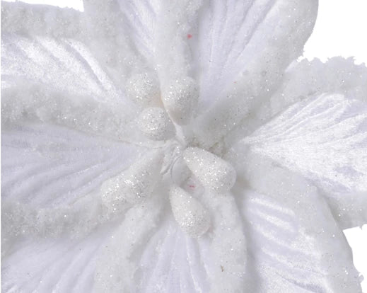 Winter white velvet poinsettia clip with artificial fur and pearls