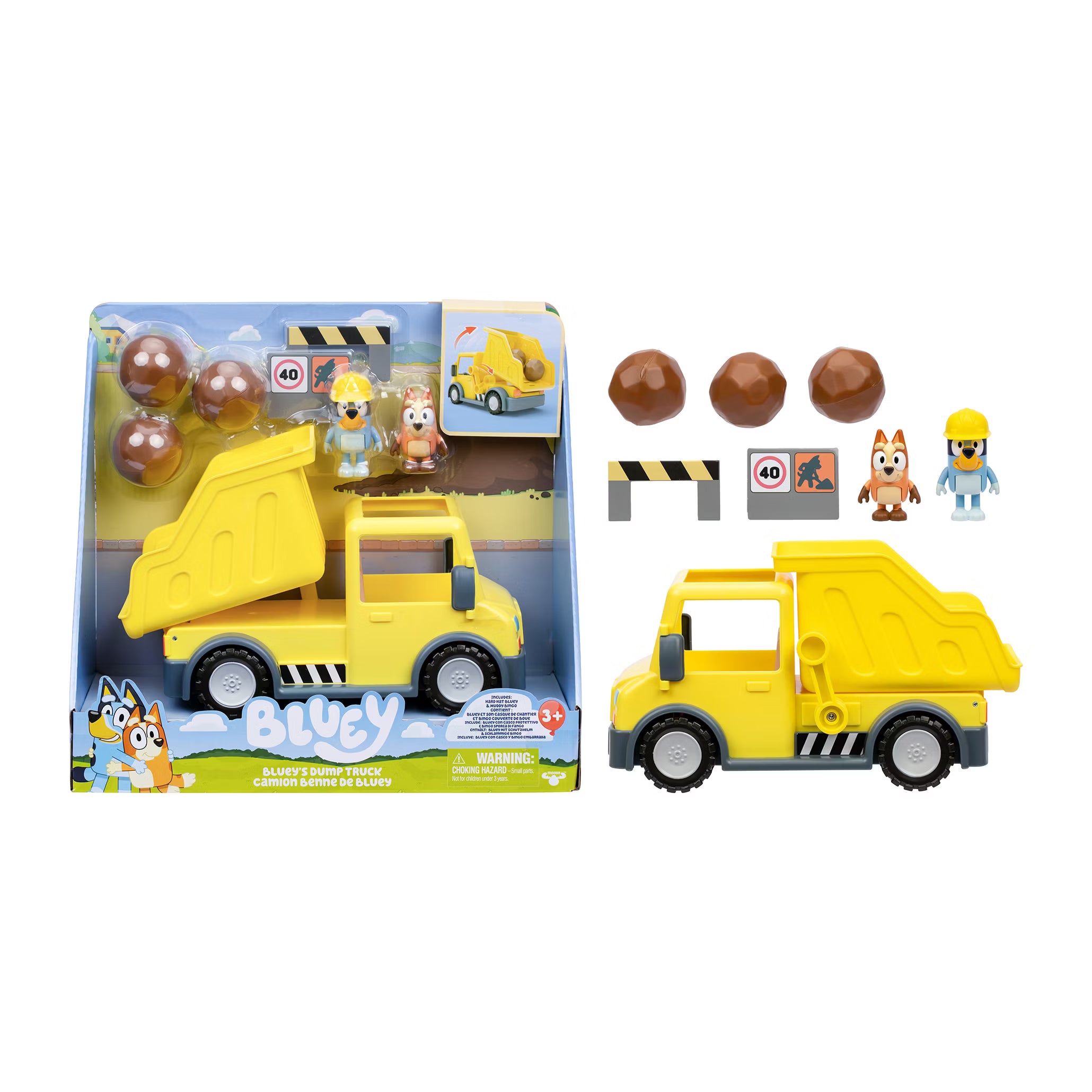 Bluey Dump Truck Playset – Hard-Hat Bluey & Muddy Bingo Figures