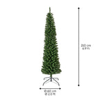 Everlands Pencil Pine Christmas tree, 7 ft tall, 574 soft‑PVC tips, slim profile, hinged branches with folding metal stan