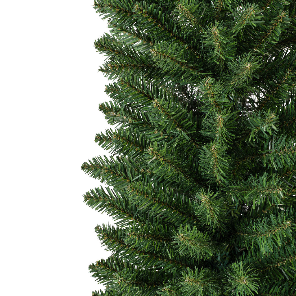 Everlands Pencil Pine Christmas tree, 7 ft tall, 574 soft‑PVC tips, slim profile, hinged branches with folding metal stan