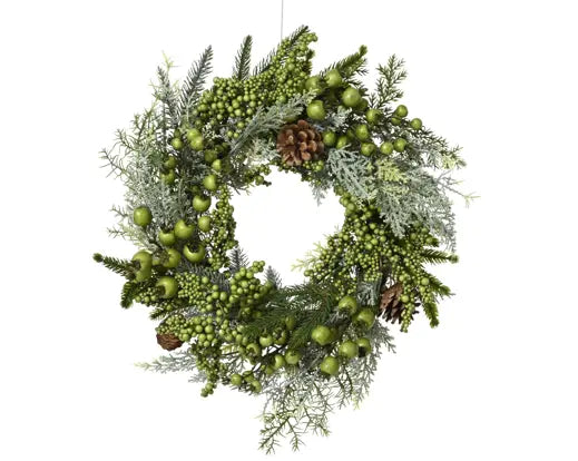 Green Berry & Pinecone Wreath – 40cm Indoor by Everlands