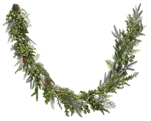 Green Berry & Pinecone Garland – 1.8m Indoor by Everlands