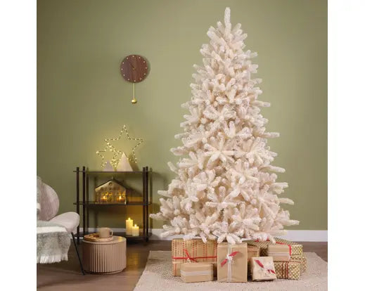 Everlands Cozy Fir Flocked Christmas Tree 240cm (8ft) – Cream White