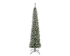 Everlands Snowy Pencil Pine artificial tree—slim profile, frosted PVC needles, available in 7 ft,  with easy hinged setup