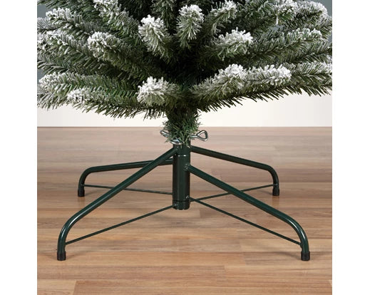 Everlands Snowy Pencil Pine artificial tree—slim profile, frosted PVC needles, available in 7 ft,  with easy hinged setup