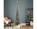 Everlands Snowy Pencil Pine artificial tree—slim profile, frosted PVC needles, available in 7 ft,  with easy hinged setup