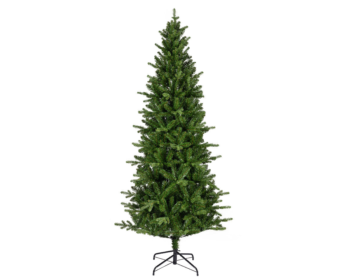 Killington Fir artificial Christmas tree, realistic PVC needles, available in 5 ft, 6 ft, 7 ft, easy hinged assembly with stand