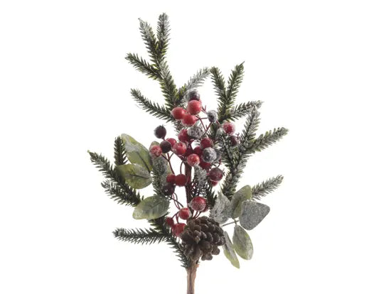 Frosted Red Berry & Pinecone Spray – 50cm Indoor