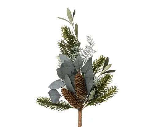 Modern Silver Leaf & Pinecone Spray – 50cm Indoor