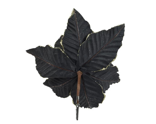 Black leaf-shaped brooch on a white background