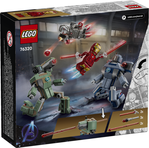 LEGO 76320 Marvel Avengers set packaging with robots and superhero figure on a dark background