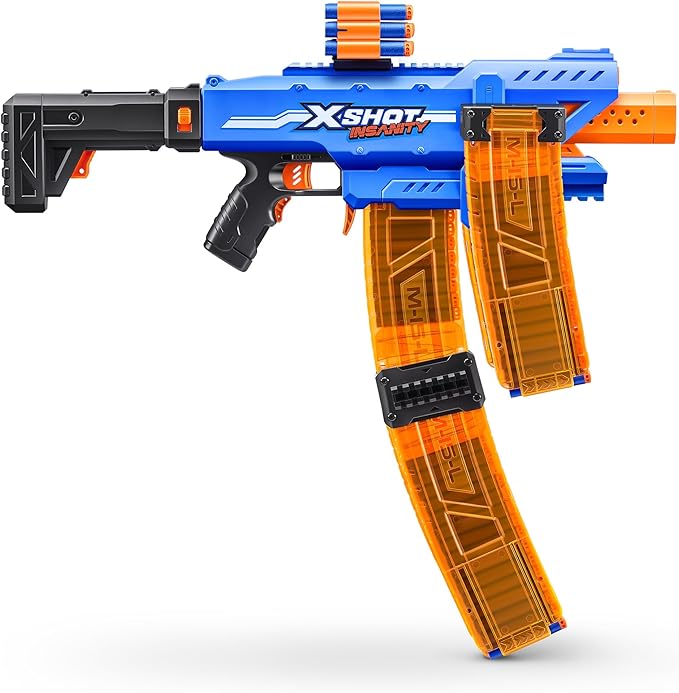 X-Shot Insanity Motorized Clip Mania Blaster – 72 Darts, 3 Magazines & Semi-Auto