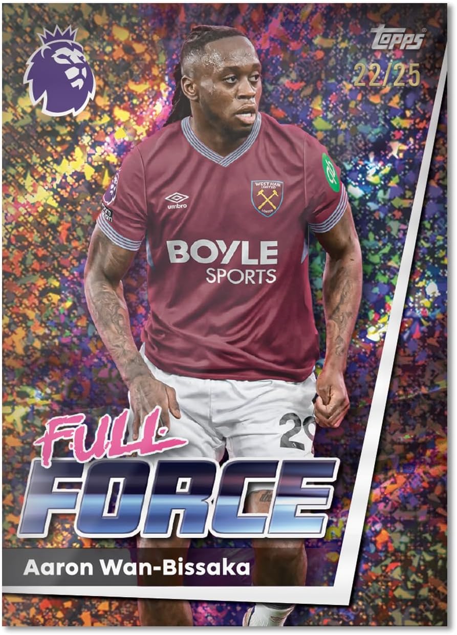 Football player card featuring Aaron Wan-Bissaka with colorful background