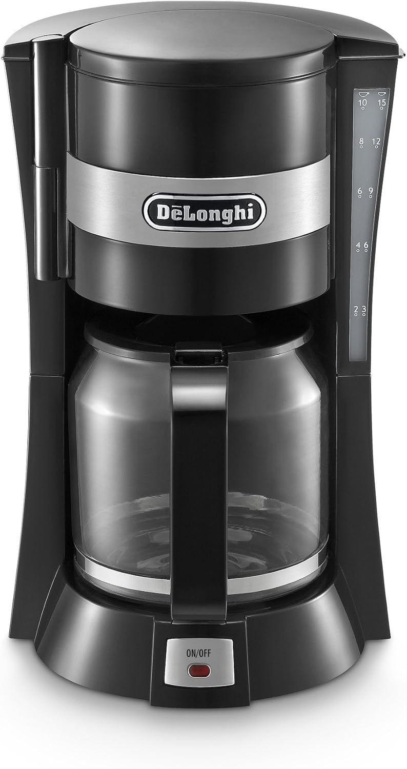 De'Longhi ICM15210 Filter Coffee Machine – 1.25L, 10-Cup, Auto Shut-Off, Anti-Drip – Black