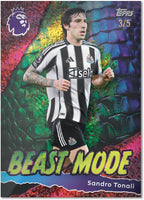 Soccer player in a black and white striped jersey with colorful background and 'Beast Mode' text.