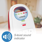 Vtech baby monitor with 5-level sound indicator on a blurred background