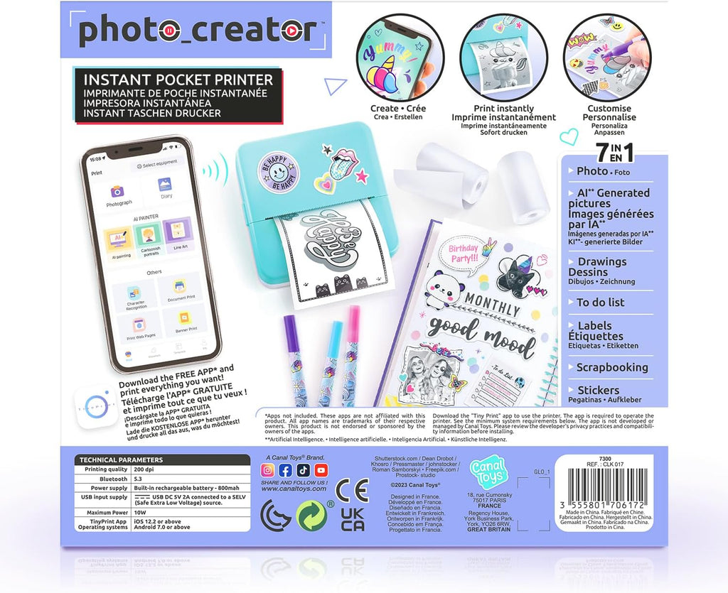 Photo Creator Pocket Printer – Bluetooth & Thermal Paper Set