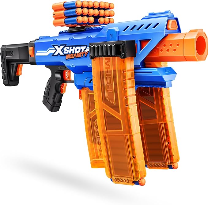 X-Shot Insanity Motorized Clip Mania Blaster – 72 Darts, 3 Magazines & Semi-Auto