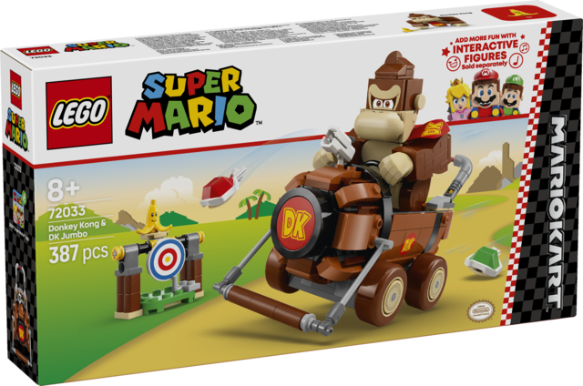 GO Super Mario Mario Kart Donkey Kong & DK Jumbo set (72033) with DK Jumbo race car, Donkey Kong figure, banana target and interactive shell-launch play
