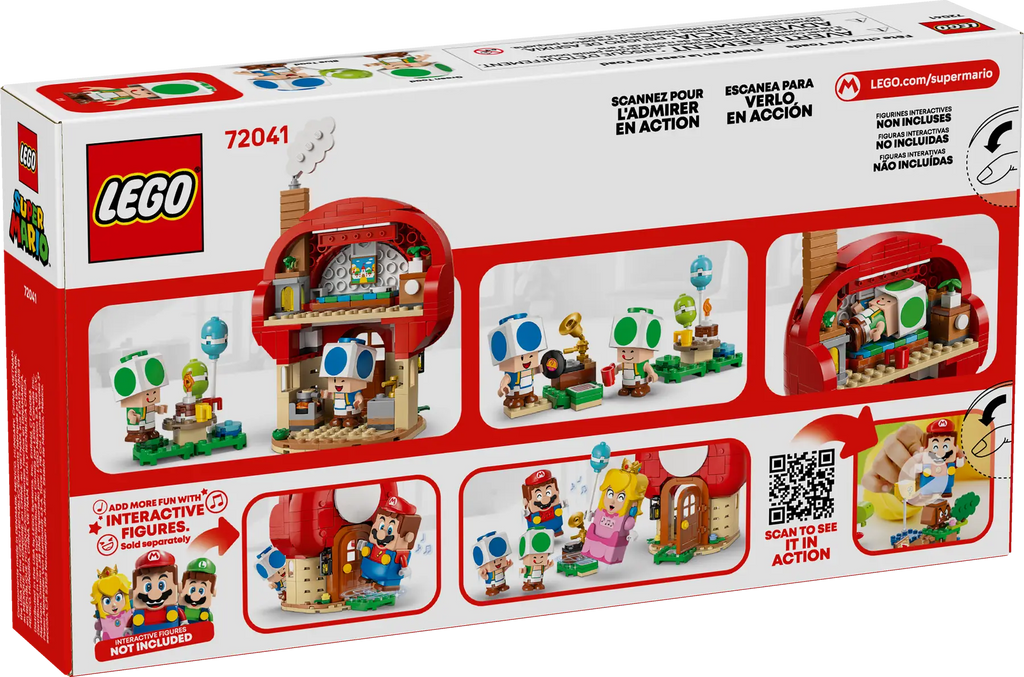 LEGO Super Mario Party at Toad’s House set (72041) with Blue Toad and Green Toad figures, gramophone, picnic table, kitchen, bedroom and party accessories