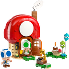 LEGO Super Mario Party at Toad’s House set (72041) with Blue Toad and Green Toad figures, gramophone, picnic table, kitchen, bedroom and party accessories