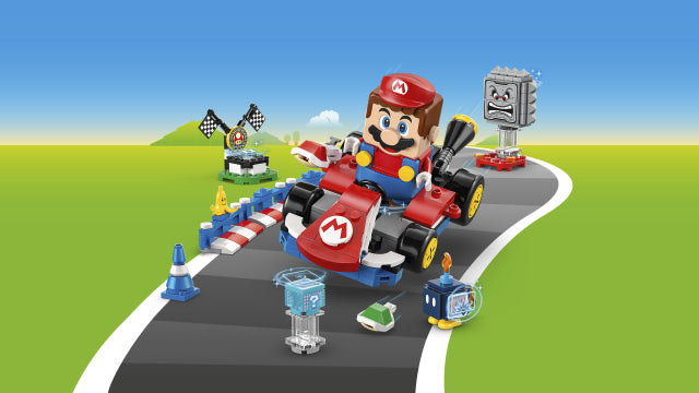 LEGO Super Mario Mario Kart Interactive LEGO Mario & Standard Kart set (72043) with Mario figure, Standard Kart, Item Box, shell-launch, drift action, traffic cones